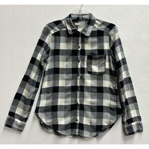 Hollister women size S button up long sleeve shirt flannel black white plaid